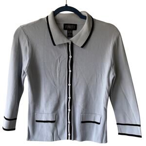 Finity Blue Black Trim Collared Button Front Cardigan Sweater Medium